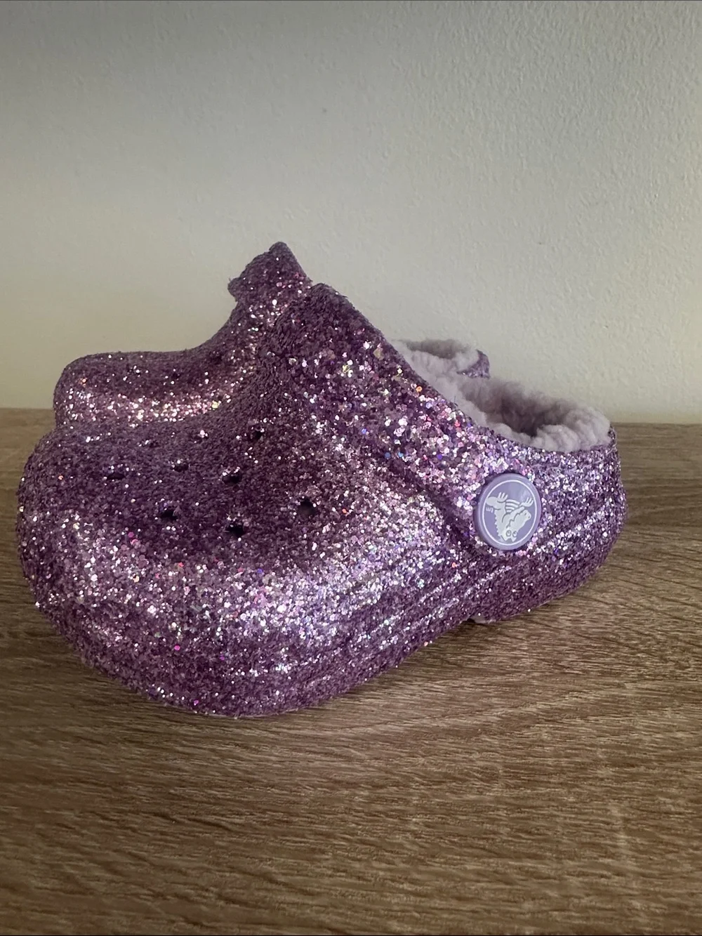 Crocs Classic Lined Chunky Glitter Clog Lavender Fuzzy Fur NEW 5
